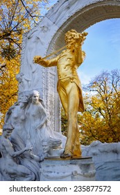 Statue Of The Waltz King In City Park, Vienna