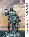 Statue of William Tell and his son in the city of Altdorf, Switzerland