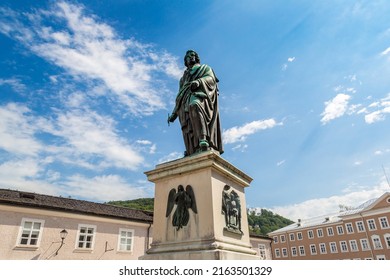 The Statue Of  Wolfgang Amadeus Mozart In Salzburg In A Beautiful Summer Day, Austria