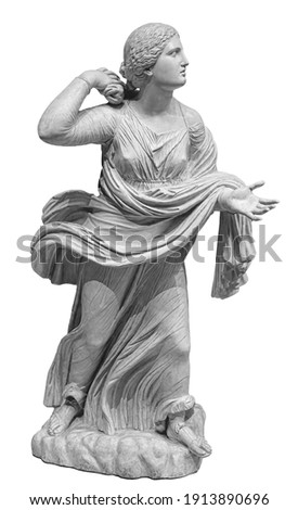 Statue of a woman in the antique style on the isolated white background. Ancient stone female sculpture. Classical art object