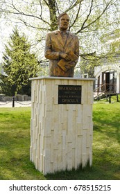 Statue of the writer  Bram Stoker in Piatra Fantanele (Bistrita-Nasaud), Hotel Dracula, Pasul Tihuta, Romania, 2017,may