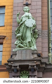 Statues of Art in the facade of Elisseeff Emporium in St. Petersburg, Russia - Shutterstock ID 2210890307