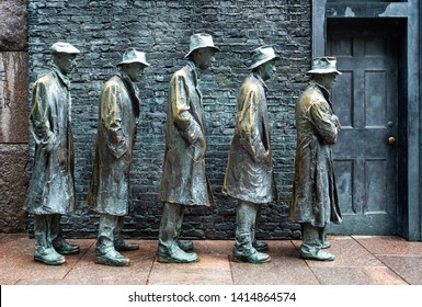 Statues Depicting The Great Depression In The 1930s In The Franklin Roosevelt Memorial In Washington DC, USA On 13 May 2019