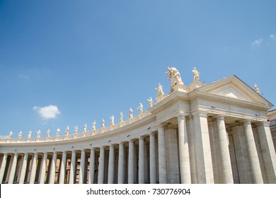  The statues of the facade of the cathedral on top sanctuary of St. Peter in State of the Vatican City,near Italy.
