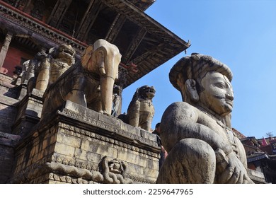 Statues in front of Nyatapola Temple, Bhaktapur, Nepal