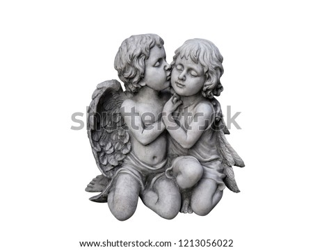 Statues of girls and men isolated on white background. Clipping path image.
