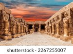 Statues of the Great Temple of Amun at sunset, Karnak Temple most famous view, Luxor, Egypt