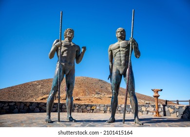 Statues of Guise and Ayose, first kings of Fuerteventura, full body statues, Canary Islands, Spain - Shutterstock ID 2101415164