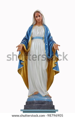Statues of Holy Women in Roman Catholic Church isolated on white background