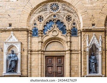 The statues in the niches of the Church Orsanmichele in via dei Calzaiuoli, built in the 14th century as a grain market and then converted into a church, Florence city center, Tuscany, Italy	 - Powered by Shutterstock