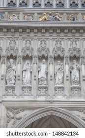 Statues On Main Facade Of Westminster Abbey, London, UK