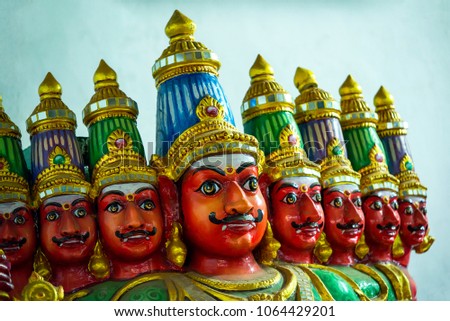 Statues of Ravan from Indian mythology Ramayanain, chennai, Tamil Nadu, South India