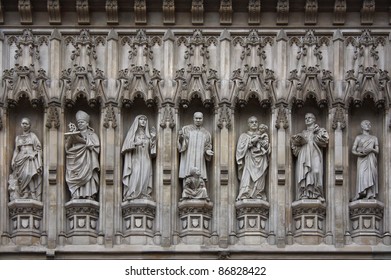 Statues Of Saints On The Facade Of Westminster Abbey.