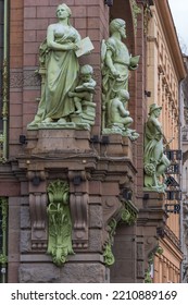 Statues of Science, Industry and Commerce in the facade of Elisseeff Emporium in St. Petersburg, Russia - Shutterstock ID 2210889169