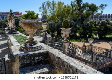 Statues And Staircase In The Garden Of The Marquês De Pombal Palace - Oeiras, Portugal