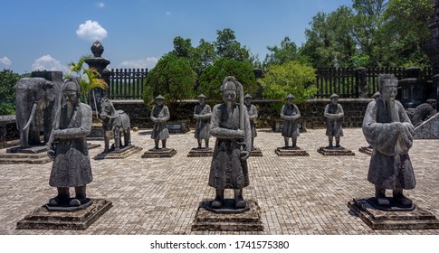 Statues of the tomb of the Emperor Khai Dinh, in the imperial city of Hue, Vietnam - Shutterstock ID 1741575380