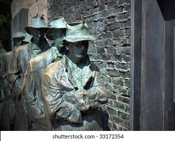 Statues Of Unemployed Men Standing In A Unemployment Line During The Great Depression At The FDR Memorial In Washington, D.C.