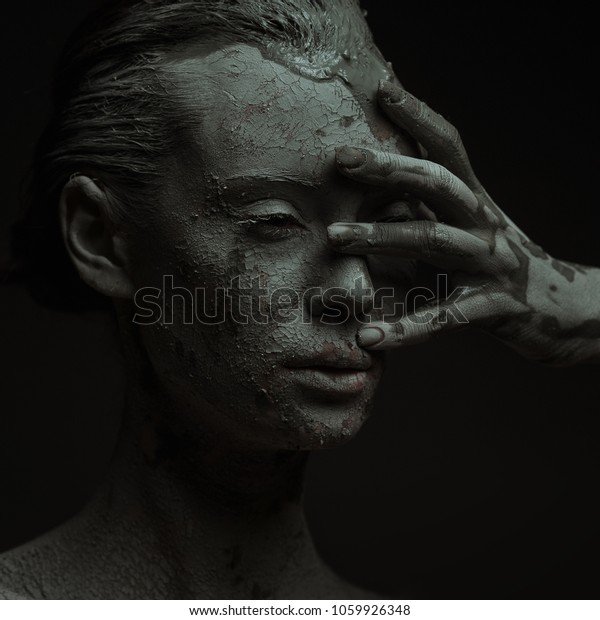 Statuesque Woman Clay Woman Covered Clay Stock Photo 1059926348 ...