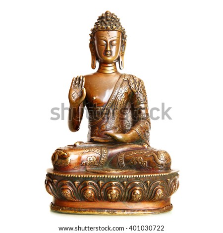 Statuette of blessing Buddha isolated over the white background