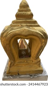 statuette of buddha, golden stucco lamp with electric light isolate on white background 