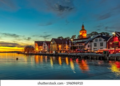 Stavanger at night - Charming town in the Norway. 