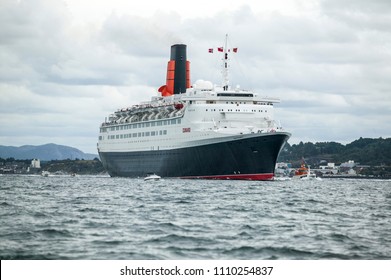 Stavanger, Norway, 05-07-2017, World Famous Cruise Ship Queen Elizabeth 2 Leaving The Harbour Of Stavanger