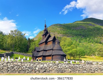 Stave Church (wooden Church) Of Borgund. Sognefjord, Norway