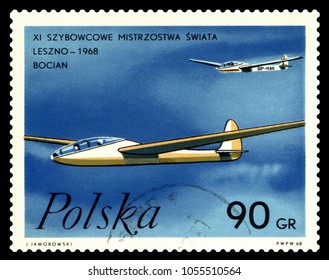 STAVROPOL, RUSSIA - March 27, 2018: a stamp printed by Poland  shows image Gliders Storks, series Leszno - 1968, circa 1968