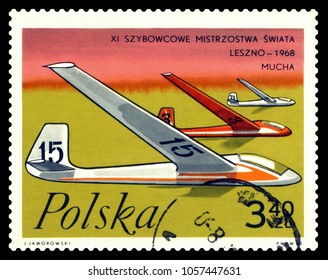 STAVROPOL, RUSSIA - March 27, 2018: a stamp printed by Poland  shows image Gliders Flies, series Leszno - 1968, circa 1968