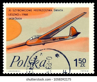 STAVROPOL, RUSSIA - March 27, 2018: a stamp printed by Poland  shows image Glider Swallow, series Leszno - 1968, circa 1968