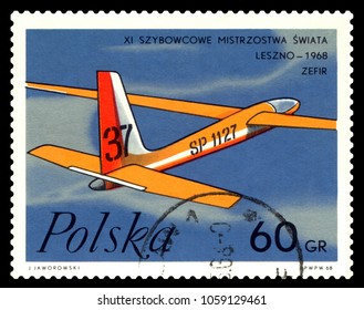 STAVROPOL, RUSSIA - March 31, 2018: a stamp printed by Poland  shows image Zephyr Glider, series Leszno - 1968, circa 1968