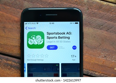 Stavropol, Russian Federation. June 12, 2019. Smartphone With Mobile Application Sportsbook AG:Sports Betting