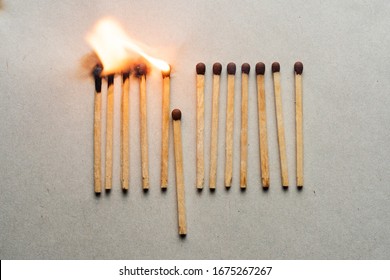stay home. quarantine concept. burnt and whole matches