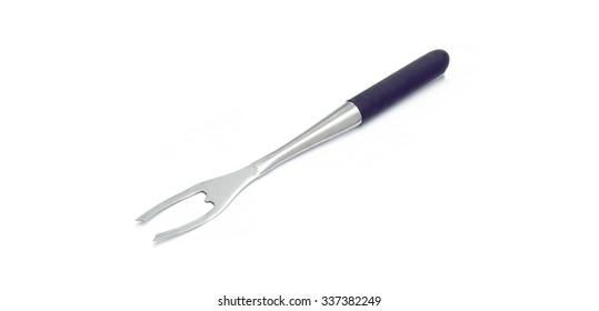 Steak And Barbeque Fork Isolated On White Background