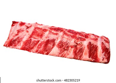 Steak from the beef rib of the spinal cord lying on a white background. Insulated