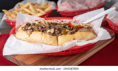 Steak And Cheese Sandwich With Grilled Onion And Peppers