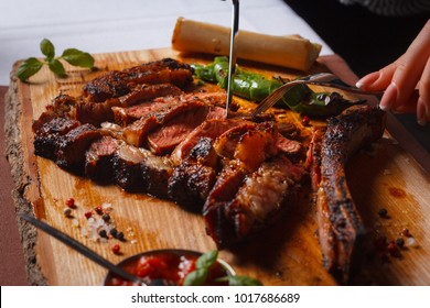 Steak Cowboy On A Plate In Restaurant