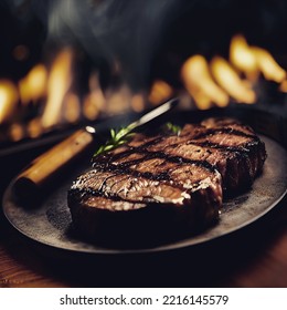 Steak With Grill Marks On A Plate