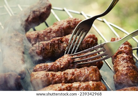 Steak grilling on the barbecue
