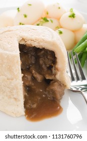 Steak And Kidney Pudding A Traditional British Steamed Suet Pastry Meat Pie 