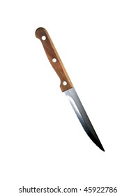 A Steak Knife Isolated Against A White Background