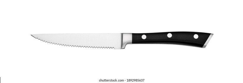 Steak knife isolated on white, high quality stainless steel plastic handle 