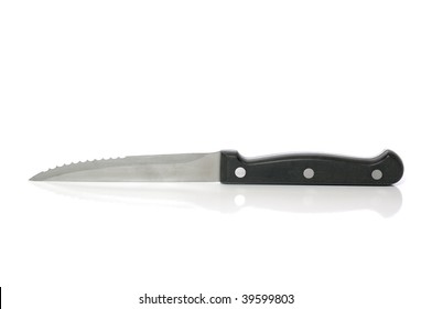 Steak Knife Isolated On White With Reflection