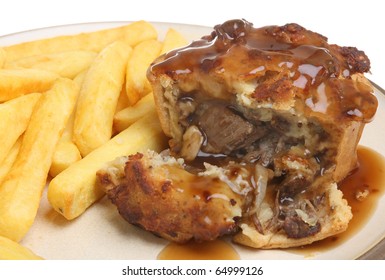 Steak Pie With Chips And Gravy.