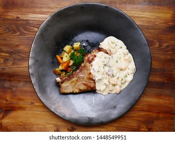 Steak Pork Chop , Grill Pork Chop With Cream Sauce.selective Focus.