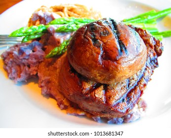 Steak, Portobello Mushroom, Purple Peruvian Potato, Asparagus - Alderbrook Resort, Hood Canal, Puget Sound, Washington State, USA