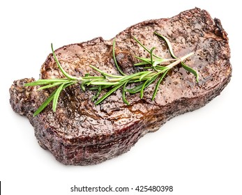 Steak Ribeye With Spices On The White Background.