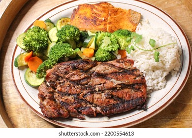 Steak, Shrimp, And Fish Plate 