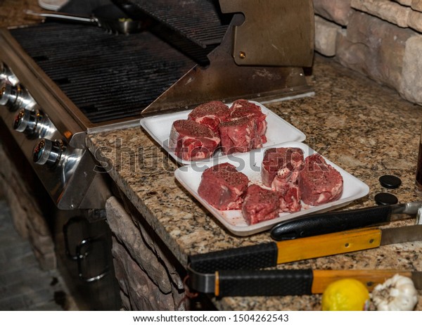 Steaks Seasoned Prepared Cooking Out On Stock Photo Edit Now