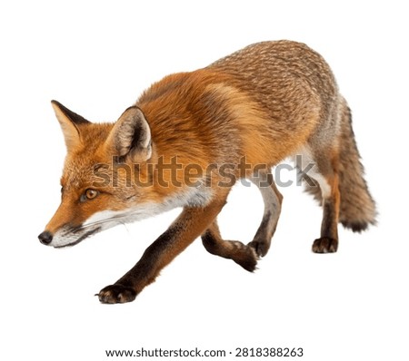 Stealth Fox Stealth Fox Low Stalking Pose De Isolated On White Background